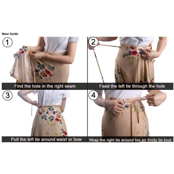 Boho Nude Floral Print Tie Waist Wrap Maxi Skirt Leg Slit Flowy Skirt Cover Up - Picture 10 of 10